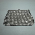 Vintage 1950s Rhinestone Evening Purse Silver Clutch Handbag No Chain 7  X 4 25 