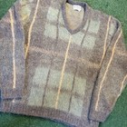 Vintage 1960s Plaid Mohair Kurt Cobain Style V-neck Sweater Adult Size M Shaggy
