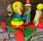Vintage 1960s Wooden Pull Toy S Elephant Clown Fp Seal  Island Of Misfit Toys