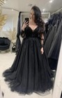 Long Sleeves Wedding Dresses Black Gothic V Neck A Line Bridal Gowns Plus Size