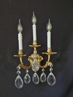 Vintage Antique Of French Empire Brass Crystal 2 Light Sconce Wall Light