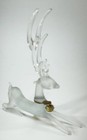 Vintage Silvestri Glass Reindeer Figurine Frosted Clear Brass Bell 8  Tall