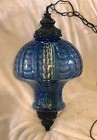 Vintage Blue Optic Glass Hanging Light Swag Lamp Pendant Light With Diffuser