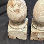 Pair Old Vintage Architectural White Wood Finials Chippy Crackly Patina Awesome 