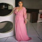 Plus Size Mother Of The Bride Dresses 3 4 Sleeve Appliques Chiffon Party Gowns