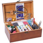 Vintage Wooden Sewing Kit Box With Accessories - Complete Sewing Repair Set For