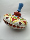 Vtg Ohio Art Lithograph Tin Spinning Top Wood Handle Geometric Shapes 1950   s 60