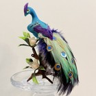 Vintage Mcm Felted Mini Peacock Figurine On Flower Branch