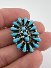 Vintage Navajo Sterling Silver Turquoise Oval Cluster Pin Brooch Pendant 1 25 
