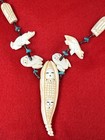 Antique Inuit Necklace Zuni Hand Carved Bone Antler Native Jewelry Heishi Beads