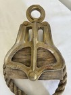 Vintage Nautical Pulley Block With Rope  Wood And Metal Maritime Decor