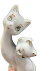 Vintage Porcelain White Long Neck Cat And Kitten Figurine Statue W  Pink Flower