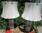 Antique Pair Chinese Famille Rose Porcelain Rosewood  Lamps Vases W  Silk Shades