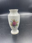 Vintage Made In England Porcelain Bud Vase White Floral Pink Rose Gold Trim 