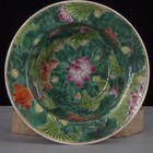 Chinese Qing Qianlong Green Famille Rose Porcelain Lotus Pattern Plate 7 3 Inch