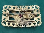 Antique Studio Brass   Red Glass Ornate  Pin - C  Clasp - 2 75  X 1 75 