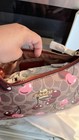 Coach Signature Cherry Print Zip Small Shoulder Bag Brown Pink Gold Hardware