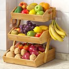 Large Bamboo Fruit Basket For Kitchen Counter With 2 Banana 3 Tier Natural