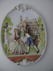 Lefton Victorian Women Man 3d Ceramic Oval Wall Plaque Decor Set 2 Vintage Flaw