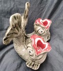 Vintage Glazed Ceramic Double Fish Wall Hanging Sculpture   Made In Portugal