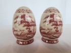 Antique Spode Toile Salt   Pepper Shakers Set Of 2 Red white
