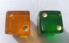 Rare Vintage 1 25  Orange Bakelite And Green Bakelite  Translucent Dice  Vgc