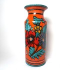 Mcm Italian Ceramic Vase Orange Red Flowers Hand Painted 9 75    Tall Rare