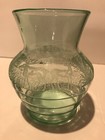 Uranium Paden City Green Glass Vase W black Forest Deer Etching 6 1 2    Tall Rare