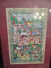 Vintage Mexican Amate Painting Framed 29x21 Folk Art Scene Of Small Town Life  