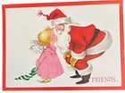 Vintage Little Angel Girl With Santa Christmas Greeting Card Unused Blonde