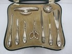 9 Pc Antique Vtg Woodside Sterling Silver Grooming Vanity Nail Kit Set W  Box