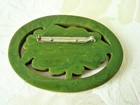 Vintage Art Deco Chunky Marbled Green Bakelite Carved Cutout Flower Pin Brooch