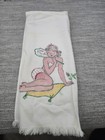 Set Of 2 Vintage Pinup Girls Hand Painted Linen Tea Towels   Bar Towels