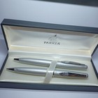 Parker Silver Chrome Pen And Pencil Set With Case Vtg Some Scuff Marks On Case