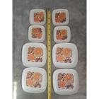 Vintage 70s Floral Plastic Plate Play Set 8pc Orange Yellow Retro Square