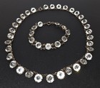 Antique Sterling Cut Crystal Bezel Set Necklace 14  Bracelet 6 5  Art Deco 2 Pc