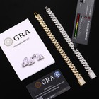 12mm Moissanite Miami Cuban Link Prong Chain Iced Hip Hop Plated Silver Necklace
