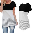 Summer Women s Short Sleeve Round Neck T Shirt Striped Tunic Casual Loose Tops