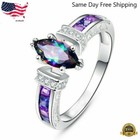 925 Silver Fire Rainbow Mystic Simulated Topaz Wedding Engagement Ring