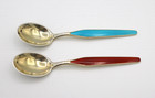 Pair Of Vintage Norway Theodor Olsens Sterling Silver 925 Enamel Demitasse Spoon