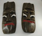 2 Vintage Hand Carved Solid Wood Tribal Tiki Mask Hawaiian Pacific Culture