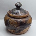 Pair Of Vintage 1950   s Hand Carved Wooden Treen Jar From Haiti Lid 2 Tone 
