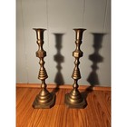 2 Inverted Beehive Antique Brass Candleholders Antique 12 Inch India Heavy Set