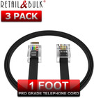 3 Pack  1 Foot Short Telephone Cable Rj11 Male To Male  6p4c Phone Line Cord  1
