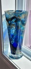 Mint Condition Vintage Cobalt Blue Swirl Colors Large 12 h Vase Hand Blown 4 Lb 