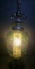 Vtg 1960s Green Flash Glass Painted  Decal Swag Lamp Mcm Hanging Pendant Light
