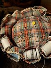 Vintage Plaid Fabric Sewing Pin Cushion 12 Thread Spool Holder 