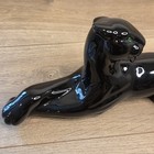 Vintage Mid Century Mcm 14  Ceramic Black Panther Green Eyes Laying Gonder