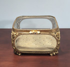 Matson 24kgilt Ormolu Vtg Jewelry Casket Display Box Gold Filigree Beveled Glass
