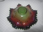 Beautiful  Antique Iridized Cranberry  Uranium Glass Bride s Basket Bowl  Loetz